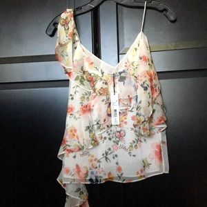 Alice + Olivia Asymmetrical Ruffle Tank